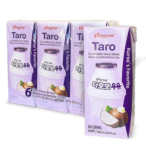 [BINGGRAE] Taro Flavored Milk •  타로맛 우유 200ml x 6pk