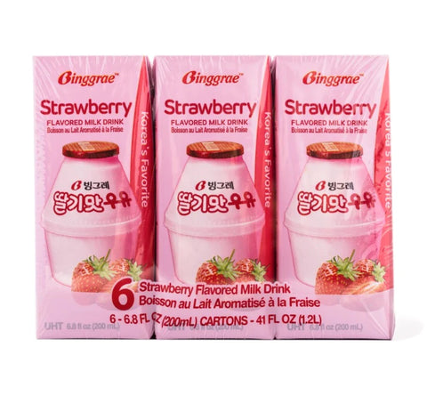 [BINGGRAE] Strawberry Flavored Milk • 딸기맛 우유 • 200ml x 6pk