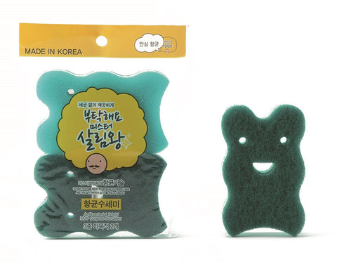 [Mr. 살림왕] Antibacterial triple multi-purpose scrubber • 항균 삼중 다목적 수세미 2팩 (=4's)